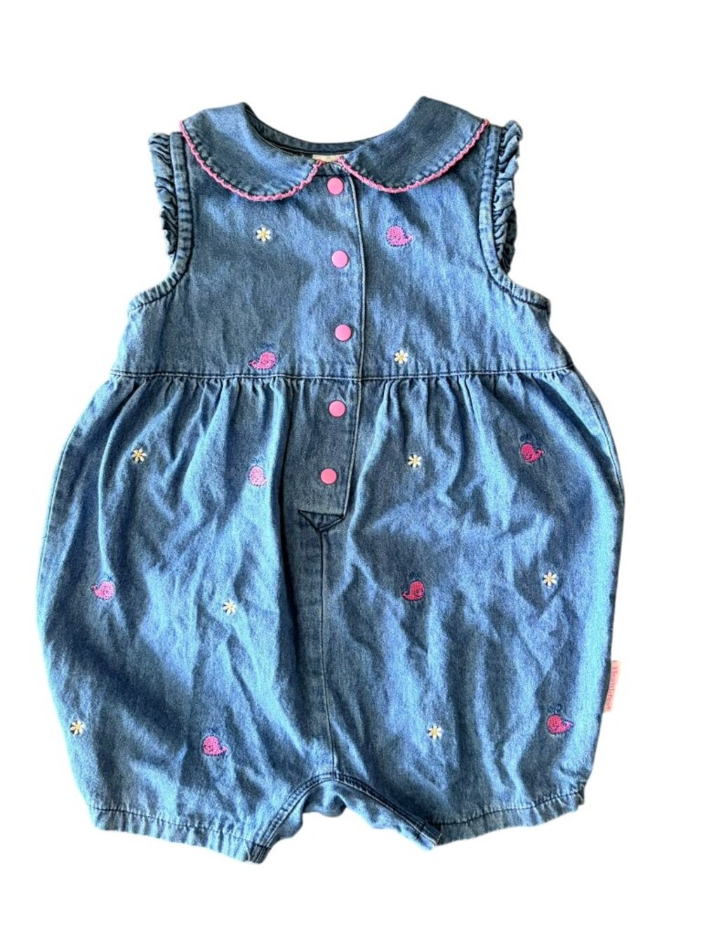 y2k Vintage Healthtex Floral & Whale Embroidered Denim Romper Girls 18 Months